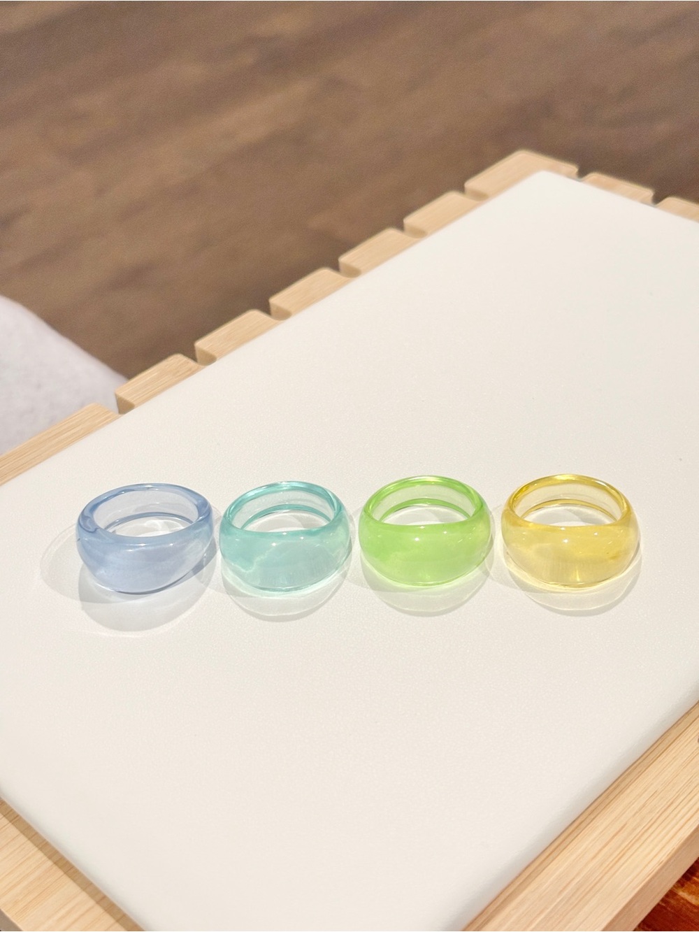Set of 4 Translucent Resin Rings — Blue, Teal, Green, Yellow